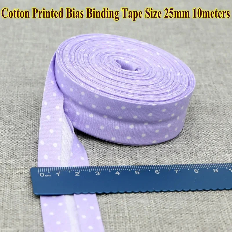 Cotton Bias Tape Ribbon Dots Grid Stripe Tartan Checked Scottish Printed 25mm 1" 10m Cotton Twill Fabric Fold