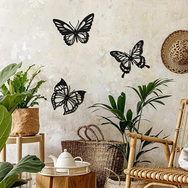 3PCS Butterflies Black Metal Wall Art
