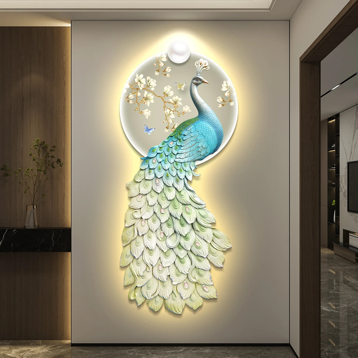 Peacock Decorative Painting LED Lights Hanging Murals