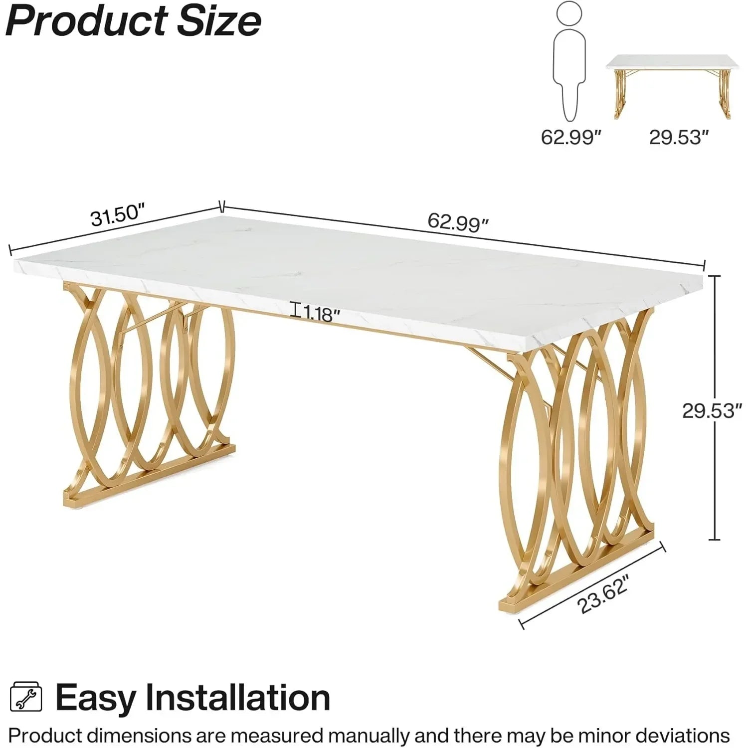 Modern Dining Table, 63" Large Kitchen or Dining Room, 4-6 People