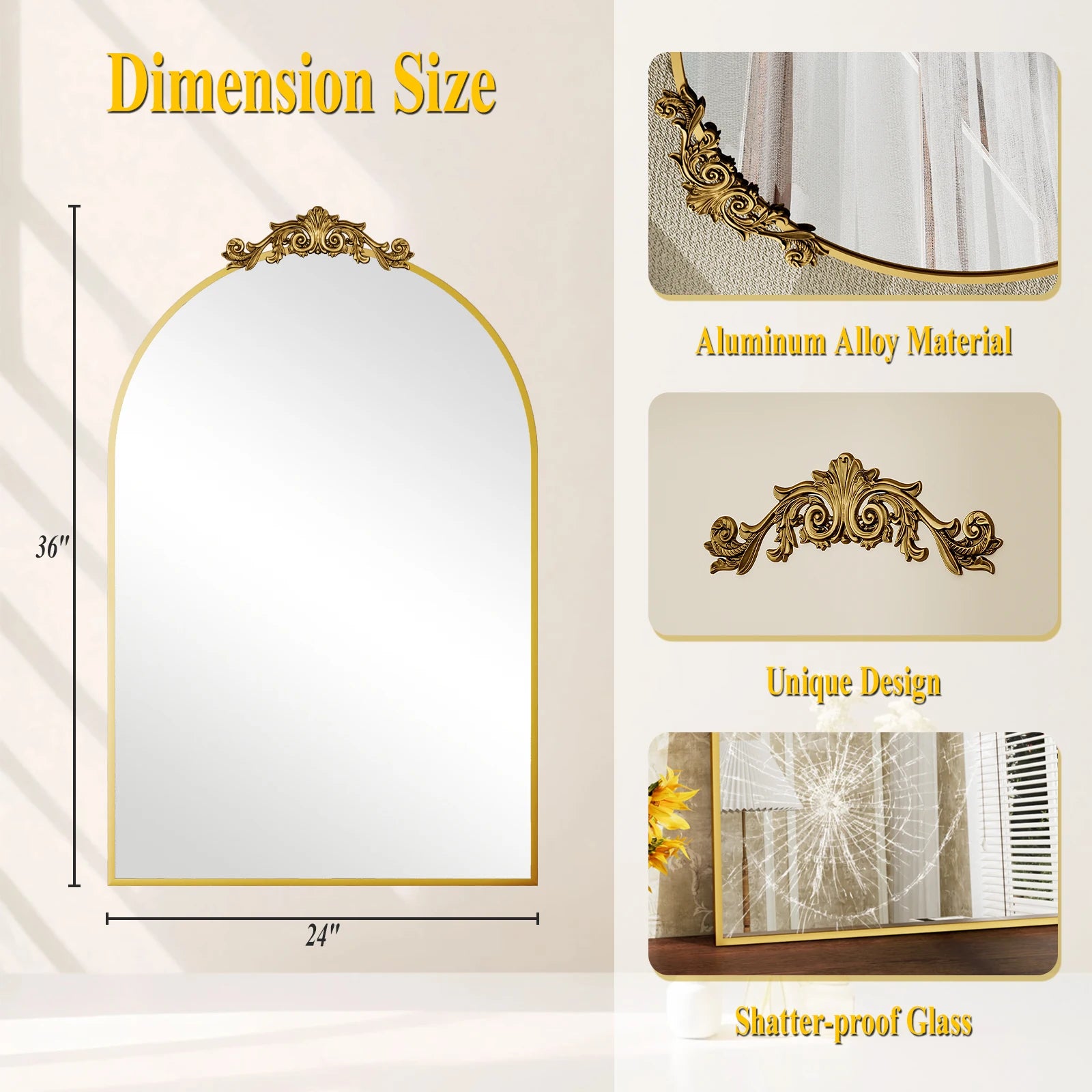 Wall Mirror Decorative Arch, Gold