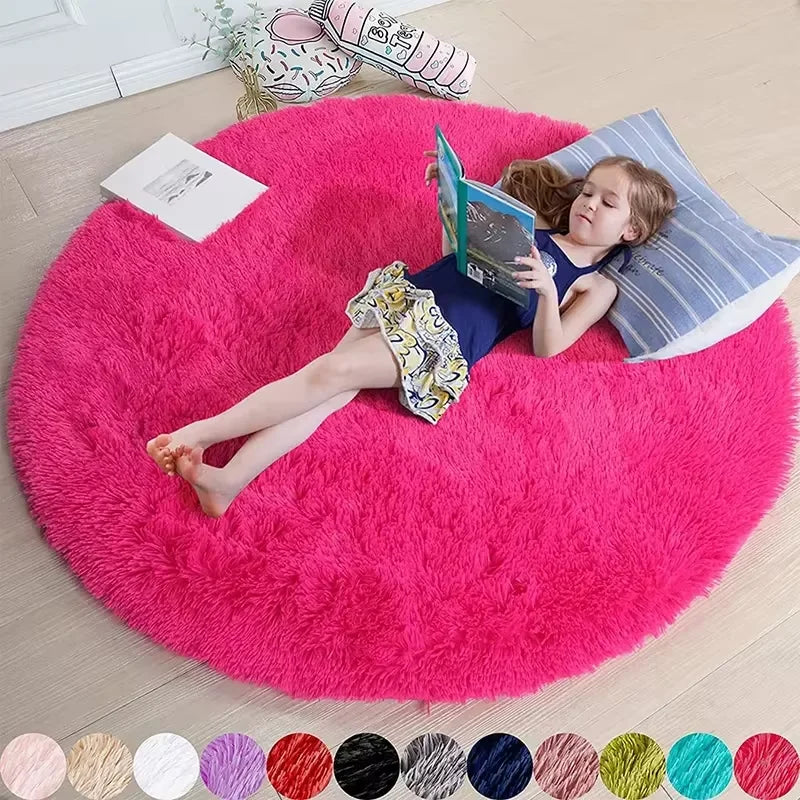 VIKAMA Ultra Soft Shaggy Round Rug Fluffy Thick Pile Carpet Living Room, Home Decor. Bedroom Kids