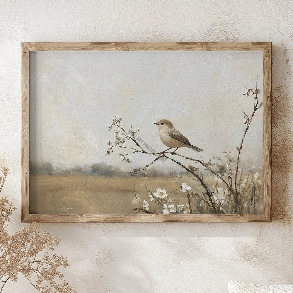 Vintage Bird Art Print Poster Antique Bird Sketch Wall Art Canvas Painting Vintage Country Bird Neutral Farmhouse Room Decor