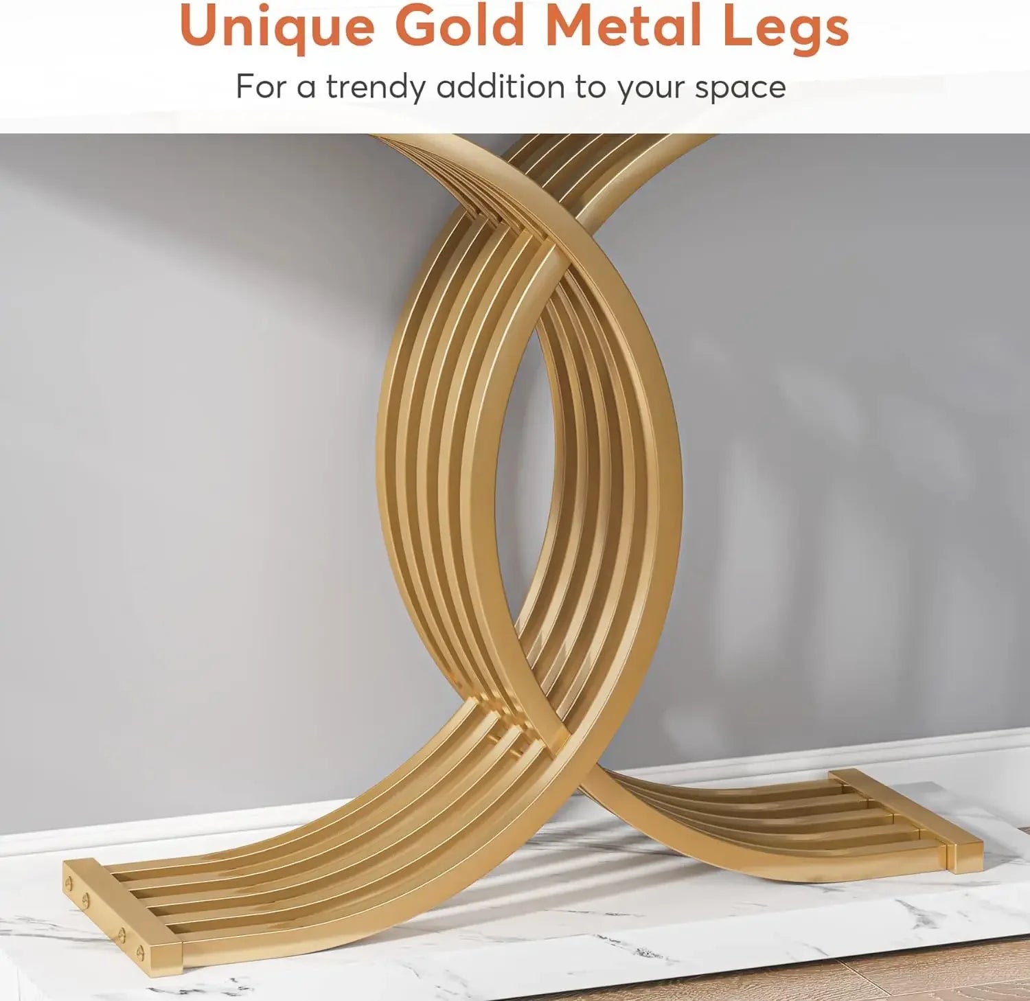 Tribesigns Entryway Table Faux Marble 39-Inch Console With Geometric Metal Legs