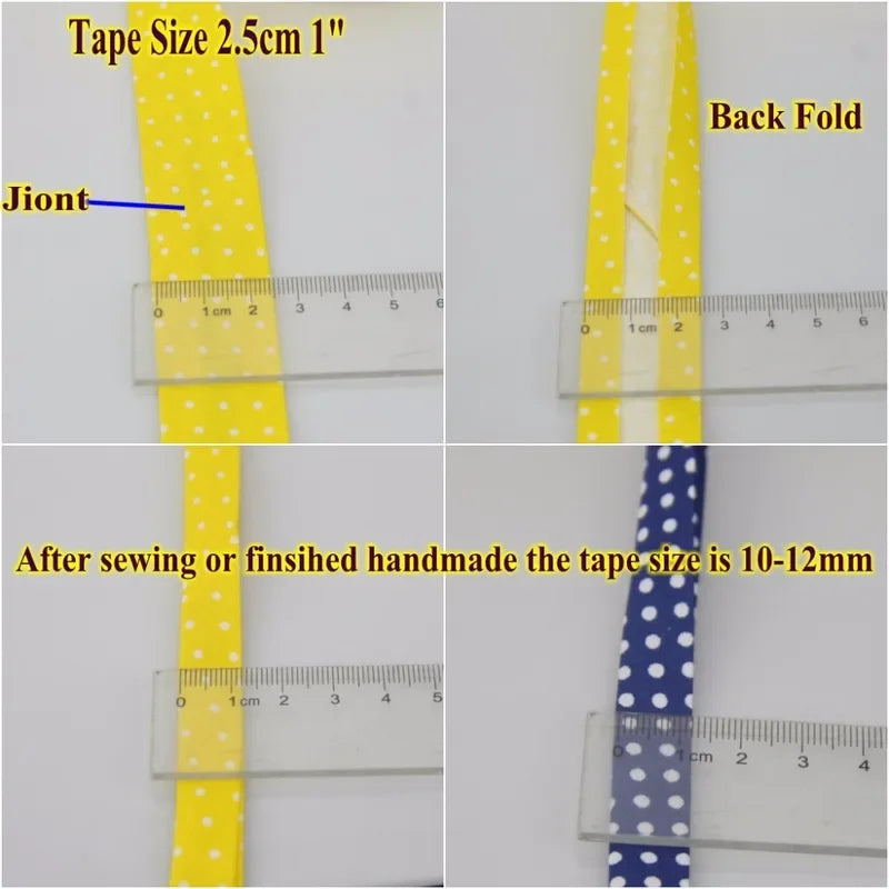 Cotton Bias Tape Ribbon Dots Grid Stripe Tartan Checked Scottish Printed 25mm 1" 10m Cotton Twill Fabric Fold