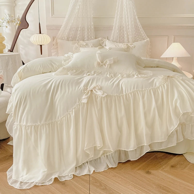 3PCS White Bedding Duvet Cover Set Ruffles