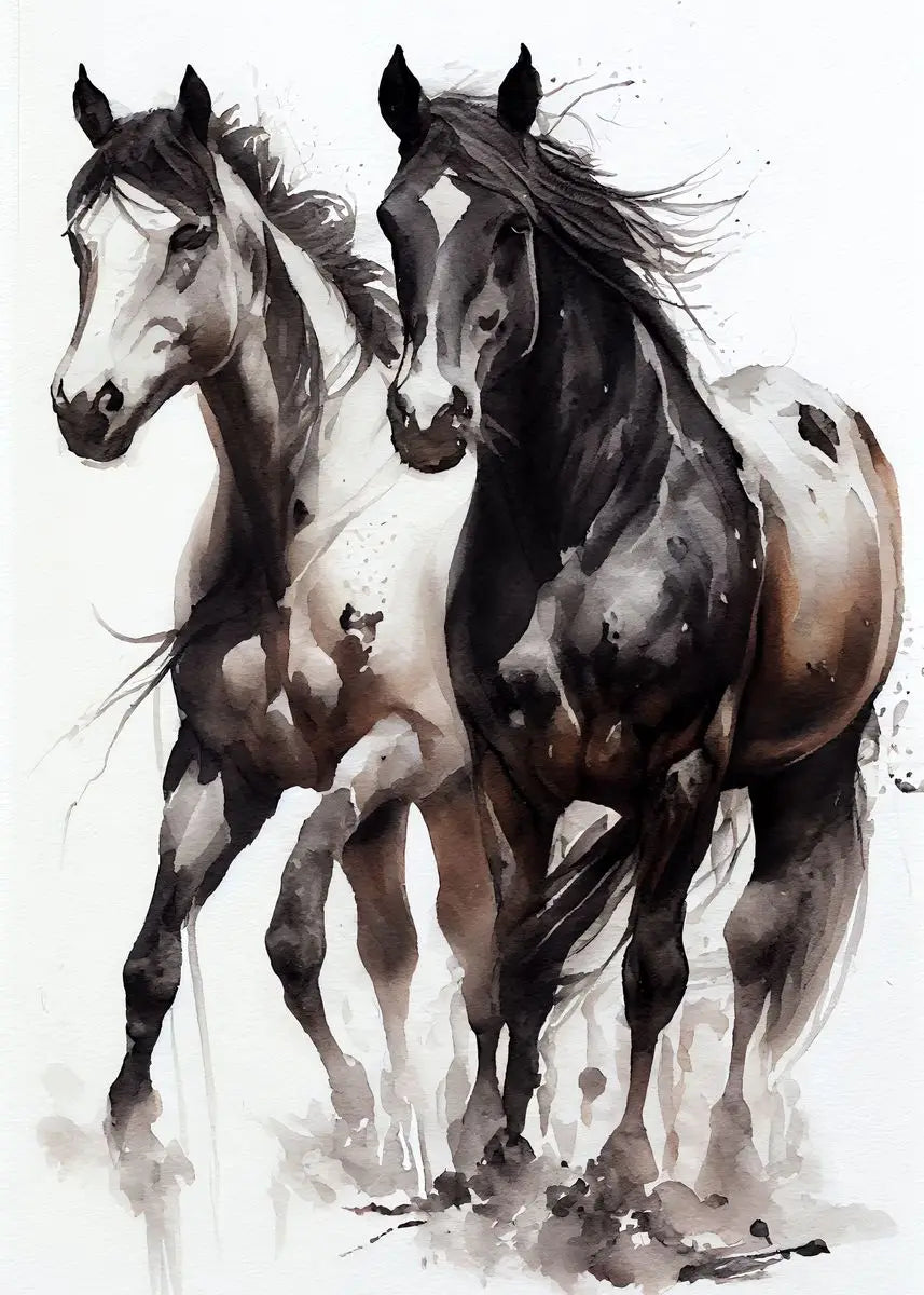 Watercolors Of Various Styles Horses Canvas Wall Art