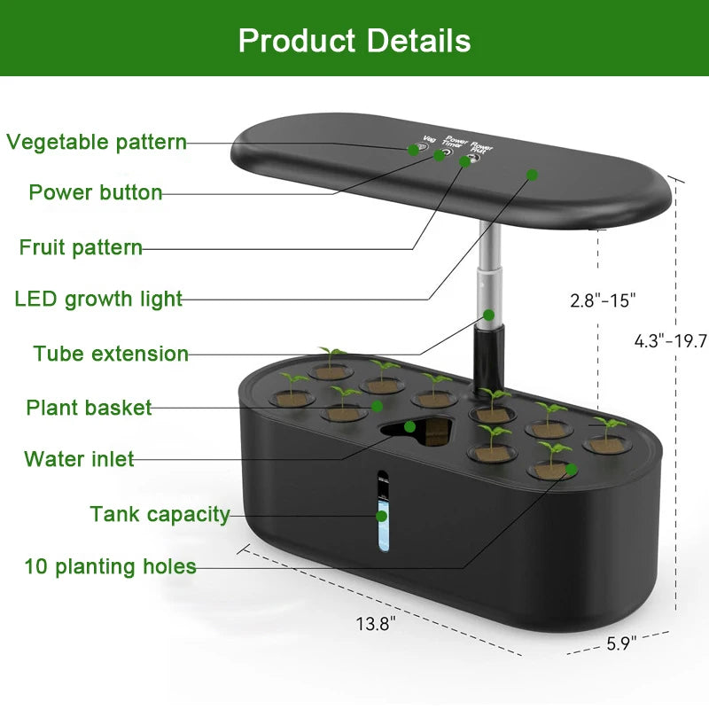 Intelligent Hydroponic Grow System, Indoor Automatic Timer Led grow Lamp