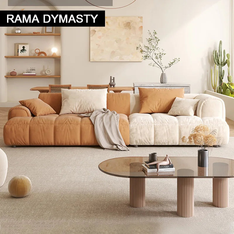 Netflix Cream Style Fabric  Sofa, Small Living Room Simple Tofu Block Sofa