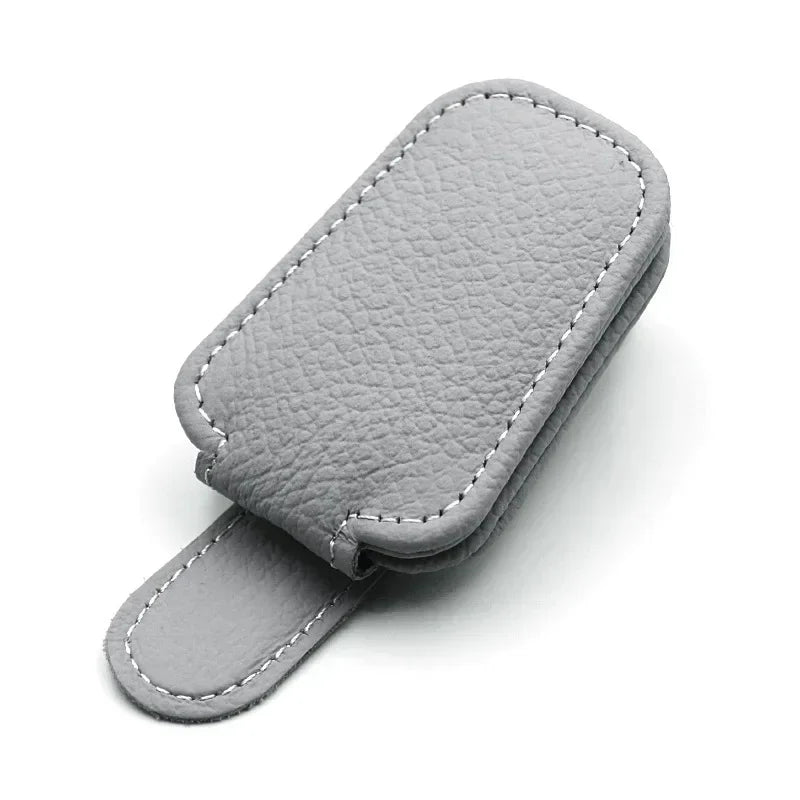 Sunglasses Holder Fits on Visor, Leather Magnetic Clip