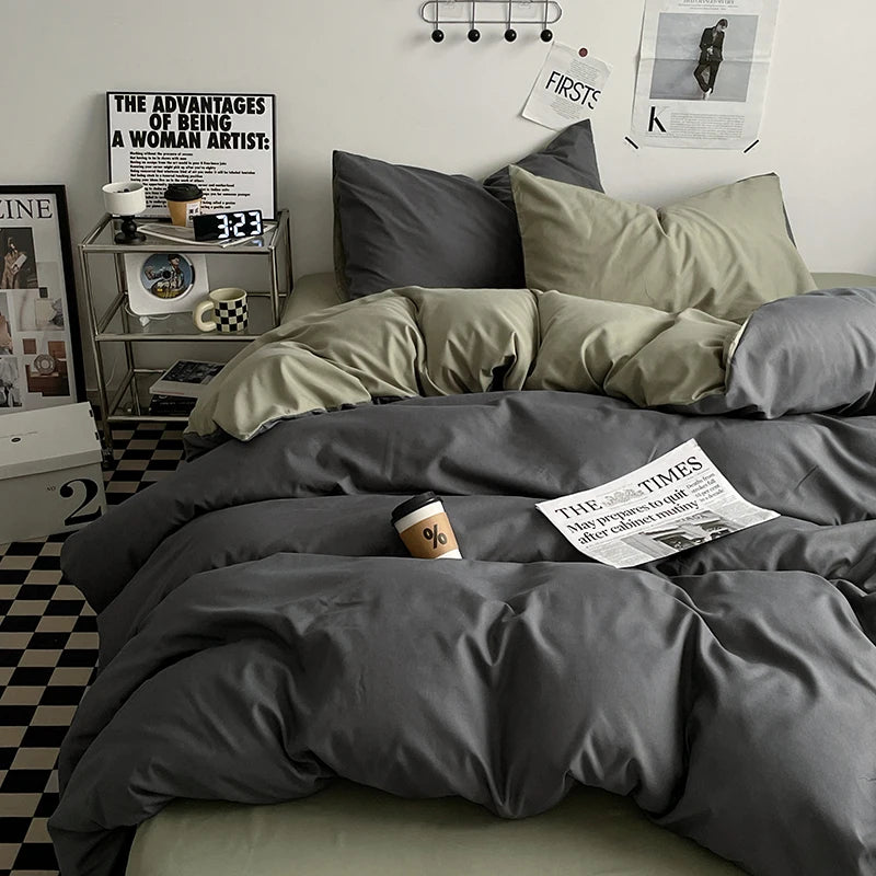 3-Piece Double 2 Color Duvet Cove + Pillowcase, Soft Breathable, Without Core