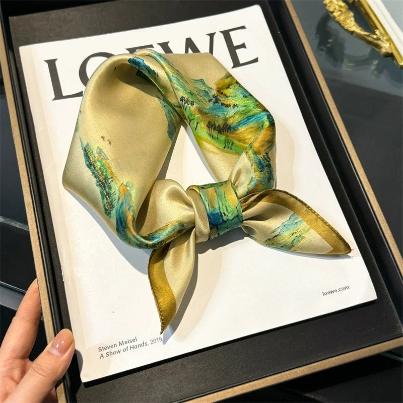 Scarf 100% Silk Bandana Women Square Scarves, Luxury High Quality