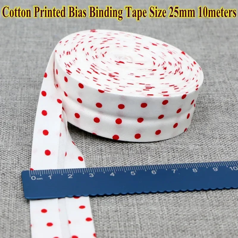 Cotton Bias Tape Ribbon Dots Grid Stripe Tartan Checked Scottish Printed 25mm 1" 10m Cotton Twill Fabric Fold
