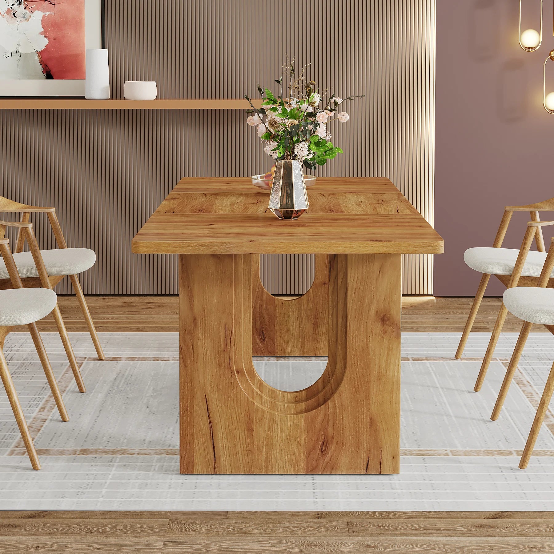 Tribesigns Modern Dining Table For 6-8 People, 71". Wood Pedestal Base