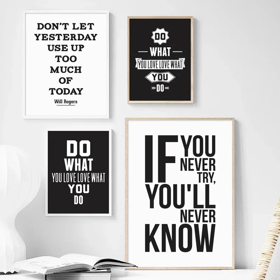 Print Black on White Canvas Painting Motivational Inspiring Quotes