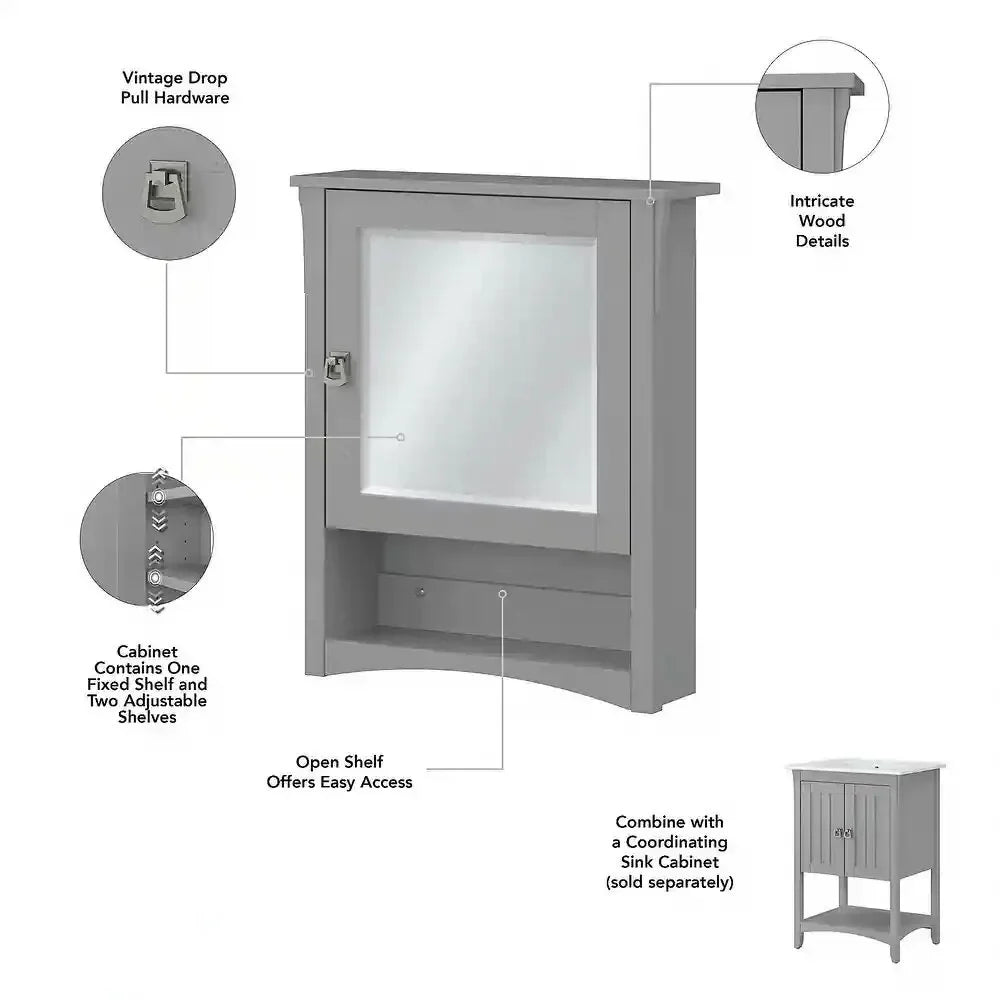 Bathroom Medicine Cabinet with Mirror, Single Door. Open Shelf