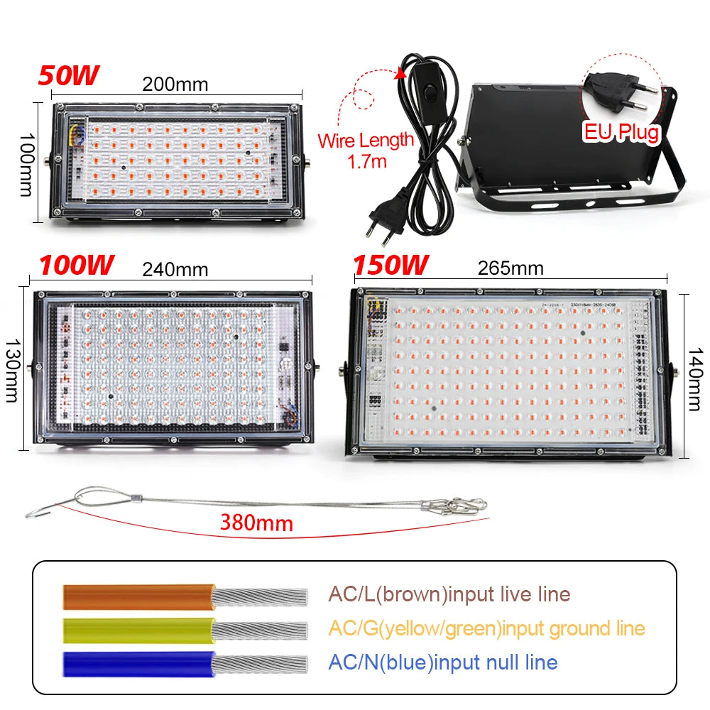 LED Grow Light Full Spectrum Phyto Lamp  AC 220V 50W 100W 150W Indoor Hydroponic