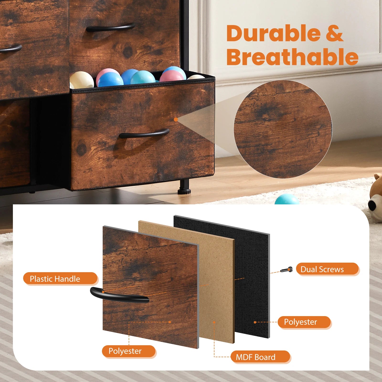 Wardrobe For Bedroom 10 Fabric Drawers, Steel Frame