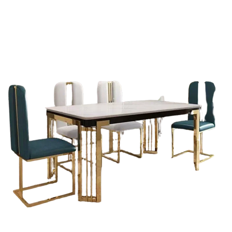 Metal Nordic Dining Table, Chairs, Marble Effect
