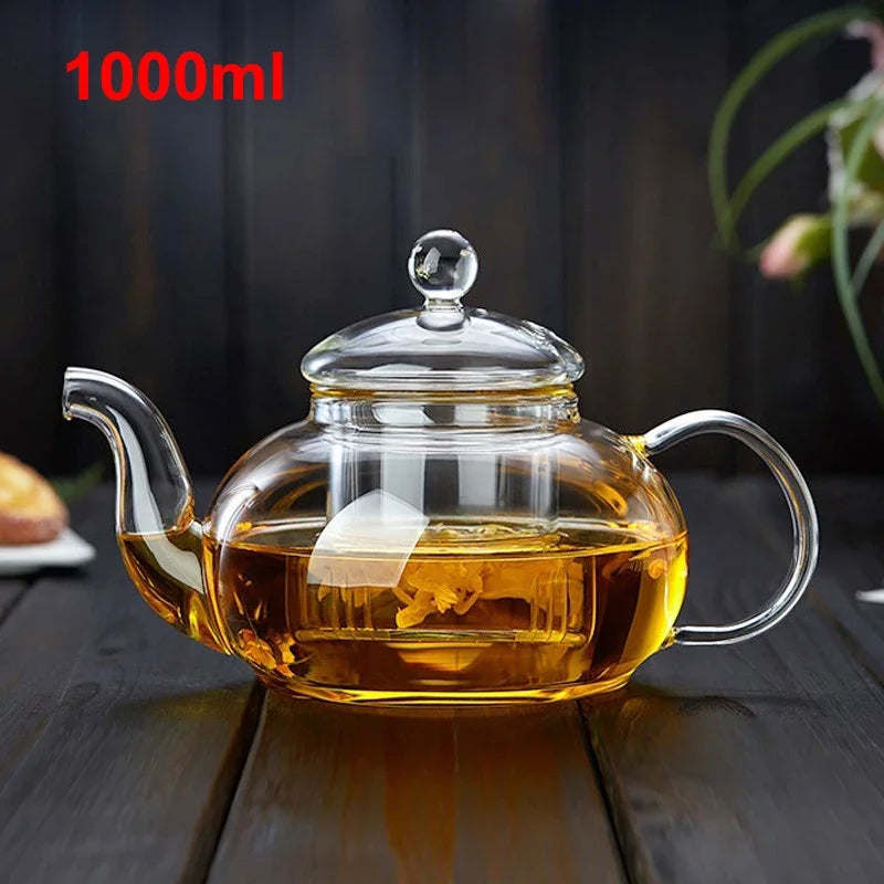 Teapot 400ml/1000ml Heat-Resistant Thickened Glass Pretty