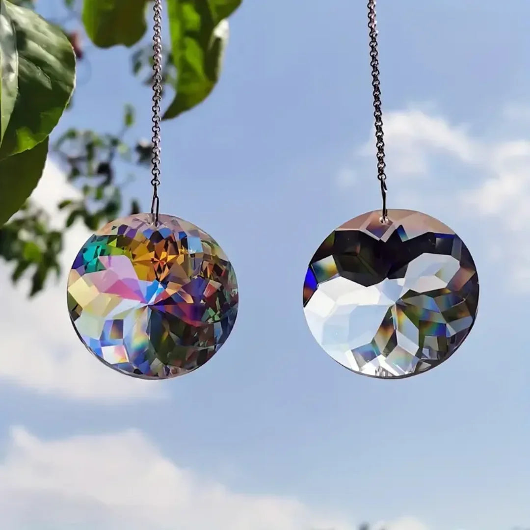 2PCS Round Crystal Sun Catchers Glass Prism Hanging Sun Catchers