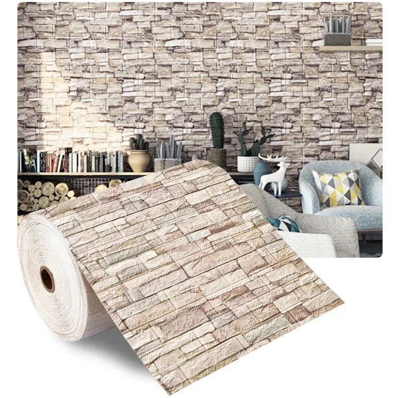 70cmx1/5/10m 3DWallpaper Waterproof Decoration Self-Adhesive Foam Brick Wallpaper