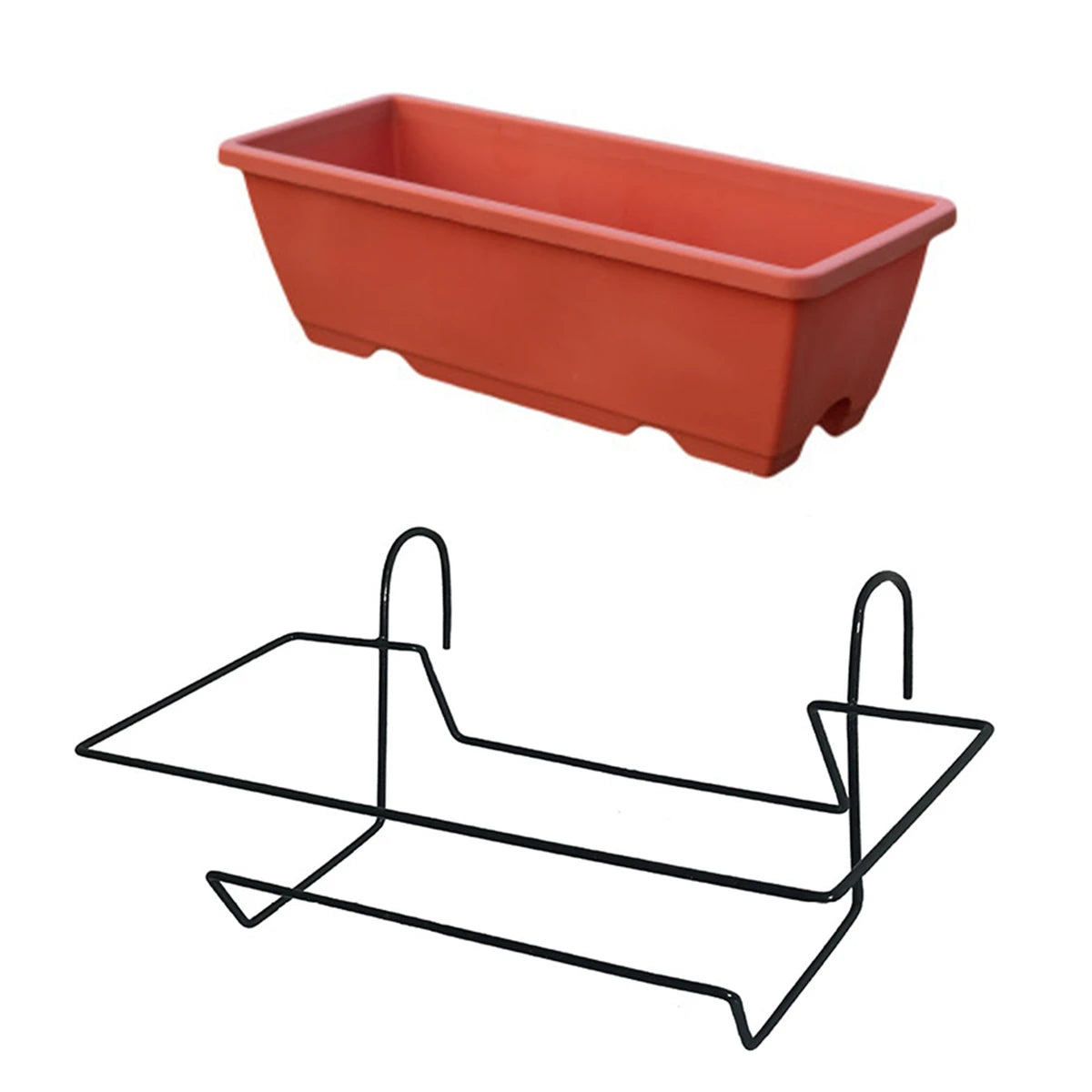 Balcony  Planter with Tray and Rack Plastic Garden Simple Rectangular long Pot Trough