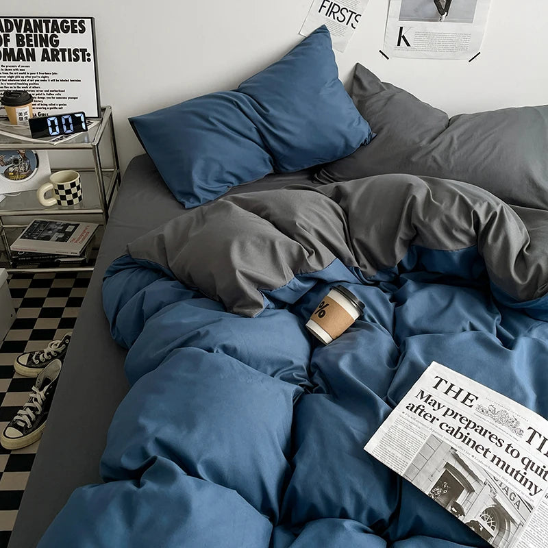 3-Piece Double 2 Color Duvet Cove + Pillowcase, Soft Breathable, Without Core