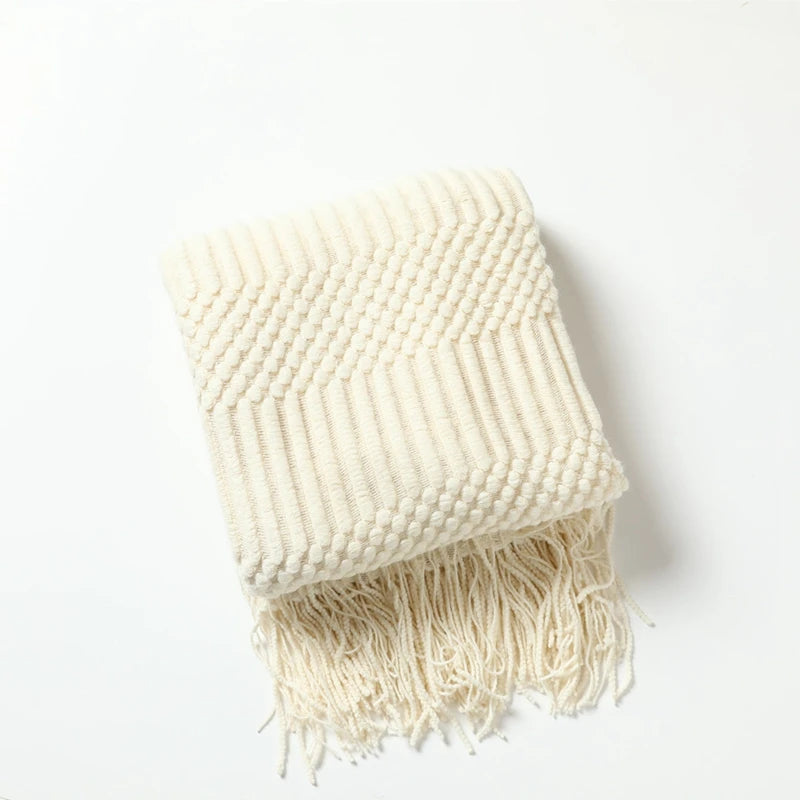 Khaki Knitted Throw/Blanket With Fringe Luxury Farmhouse