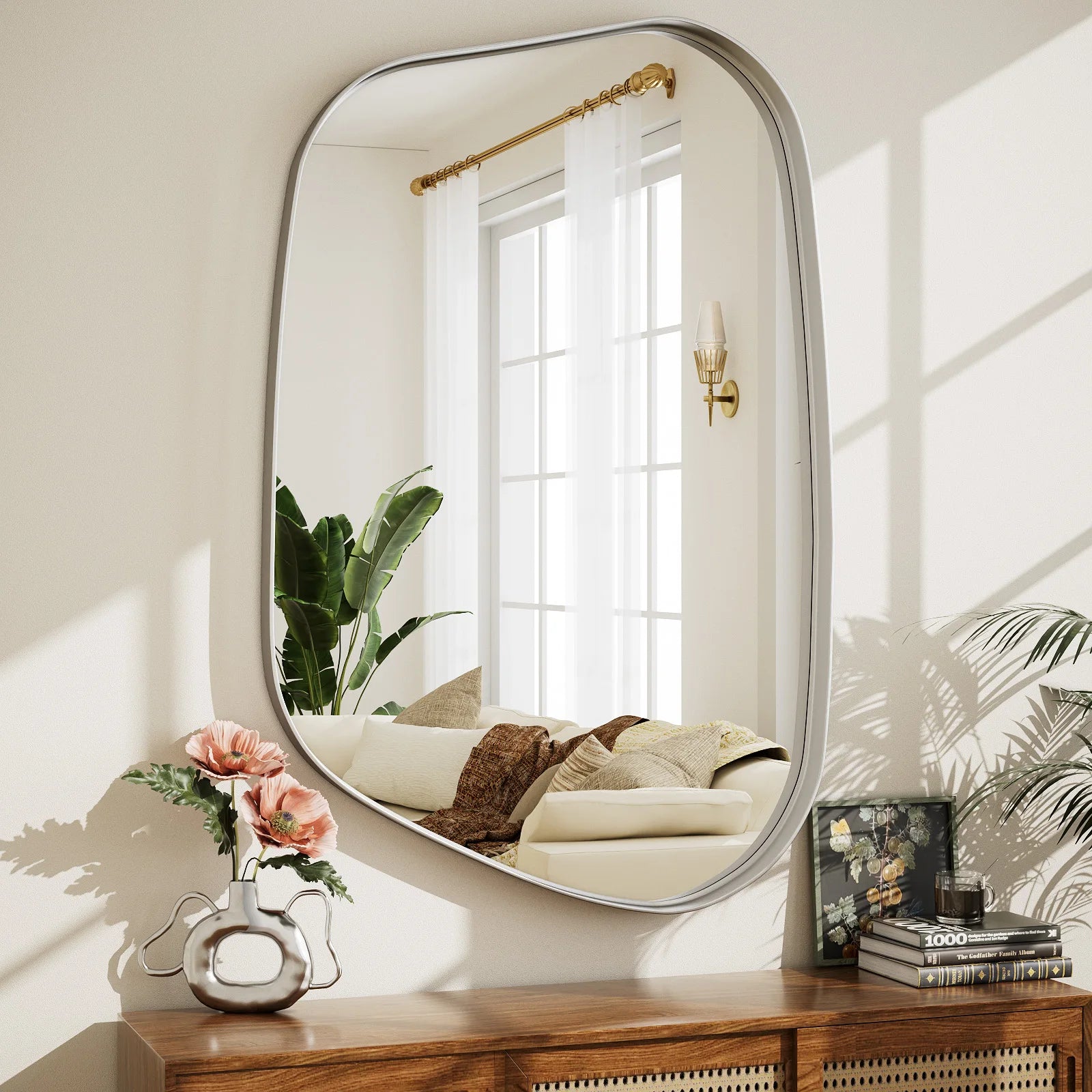 Beartypeak Irregular, Asymmetrical Bathroom Mirror, Wall Mounted. Deep Frame