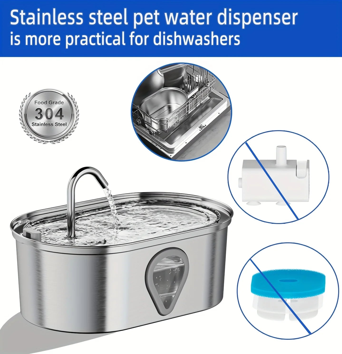 3.5 Large Capacity Pet Water Dispenser Automatic Stainless Steel, LED Lighting