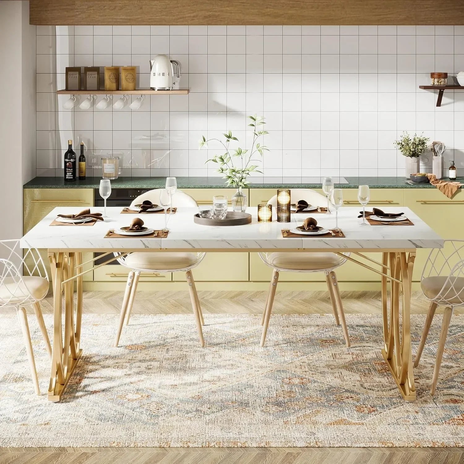 Modern Dining Table, 63" Large Kitchen or Dining Room, 4-6 People