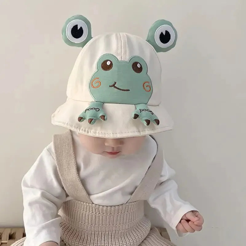 Cartoon Frog Baby Bucket Hat. Breathable Soft Cotton. Boys and Girls Outdoor Sun Hat