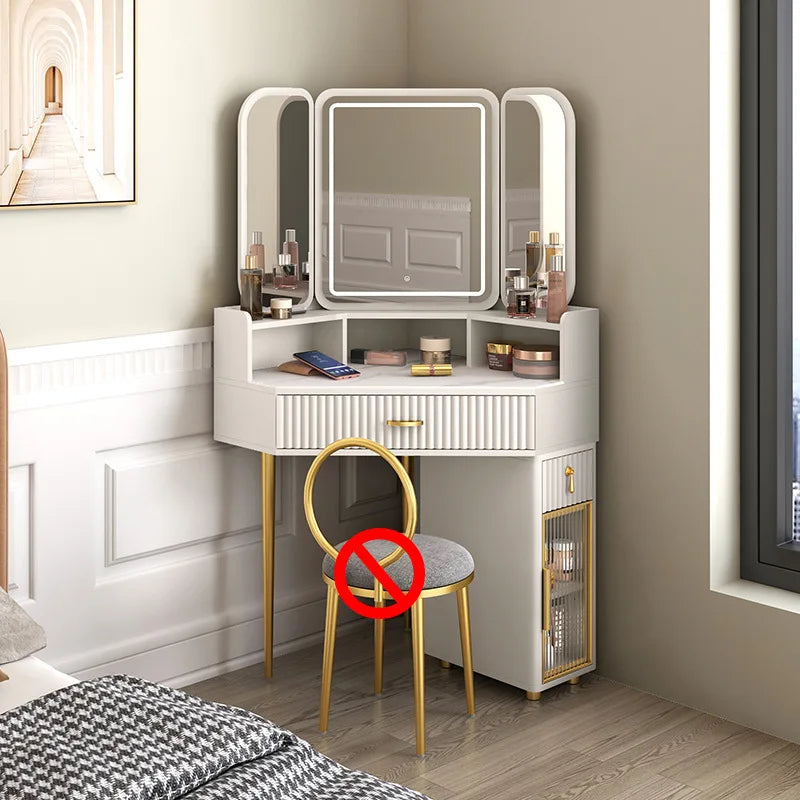 Dressing Table Solid Wood Corner Triangle Makeup Storage, Chair