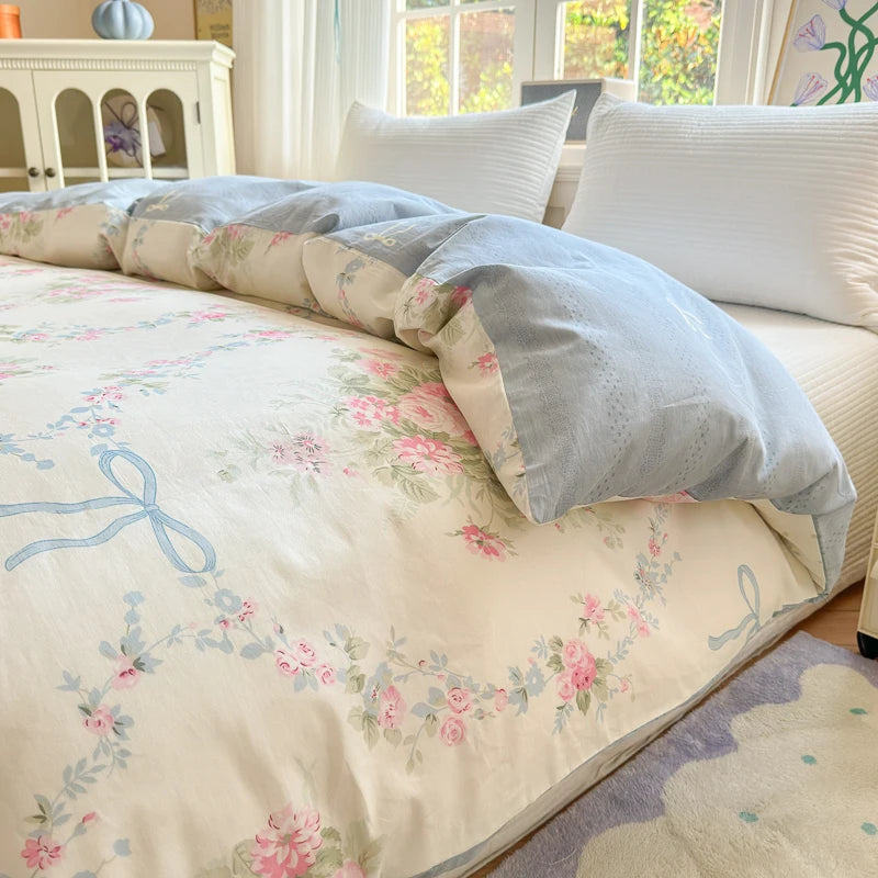 100% Cotton Duvet Cover - Floral Printed Design, Luxury Pre-Washed Finish, Single Duvet Cover for Bedroom - Easy Care