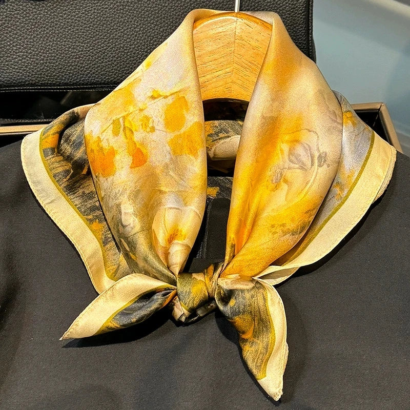Scarf 100% Silk Bandana Women Square Scarves, Luxury High Quality
