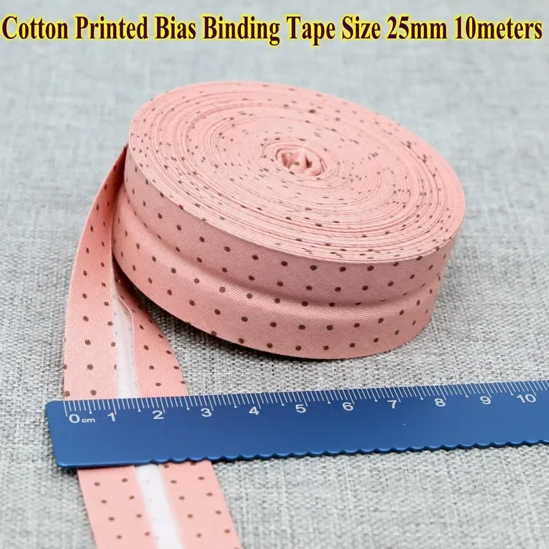 Cotton Bias Tape Ribbon Dots Grid Stripe Tartan Checked Scottish Printed 25mm 1" 10m Cotton Twill Fabric Fold