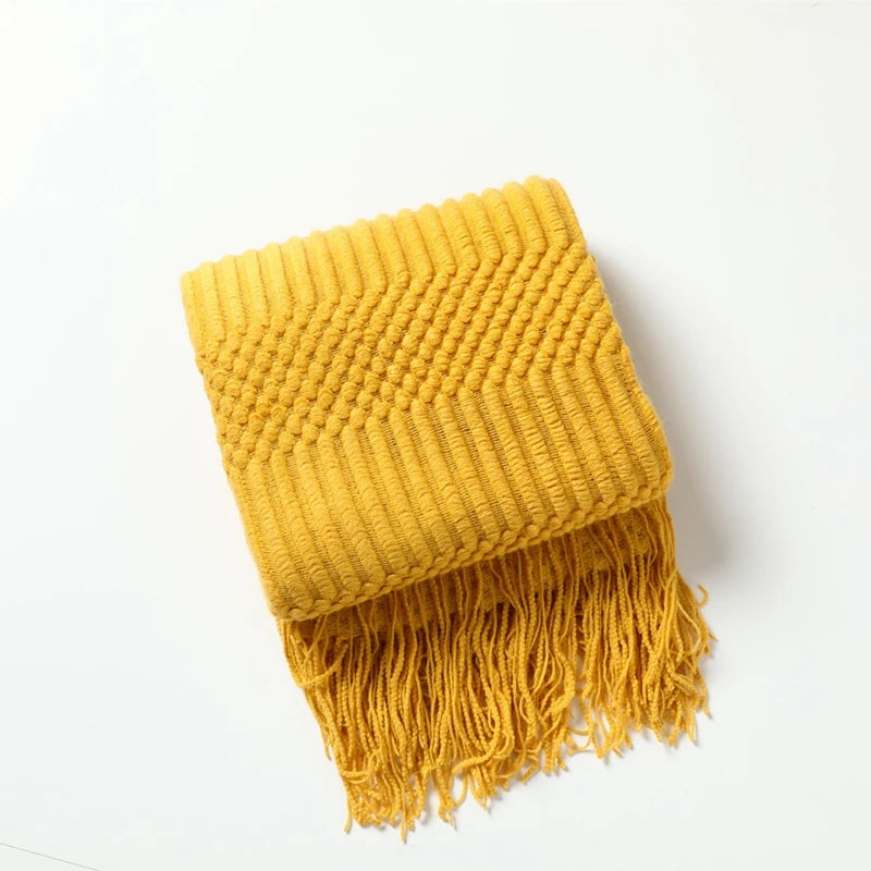 Khaki Knitted Throw/Blanket With Fringe Luxury Farmhouse