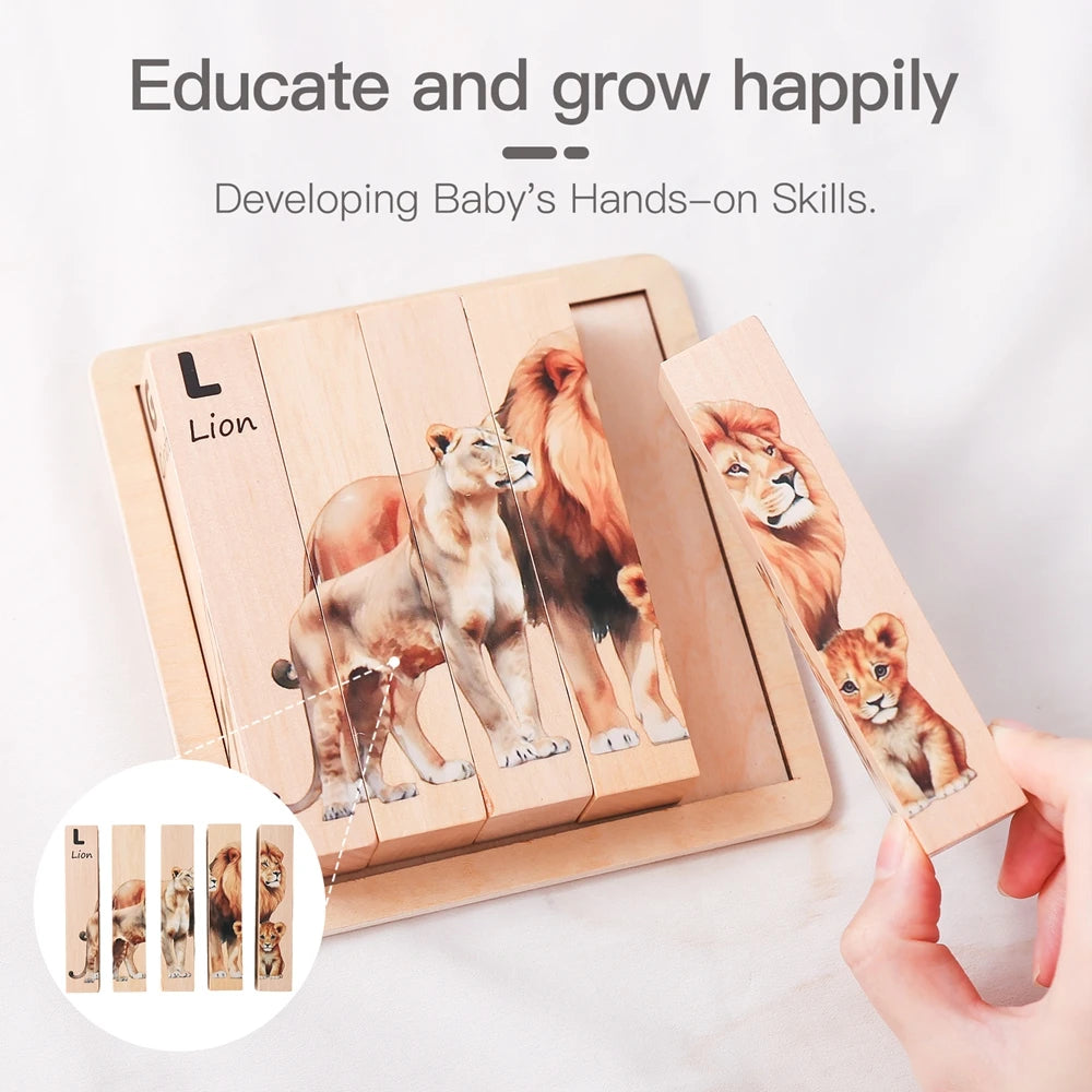 Wooden Block Baby Toys Wooden Children's Educational Toys Animal Matching Puzzle Toy Toddler 2-3 Years