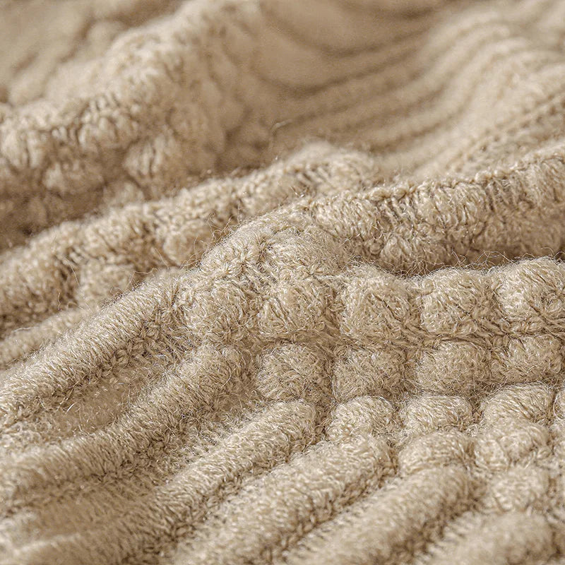 Khaki Knitted Throw/Blanket With Fringe Luxury Farmhouse