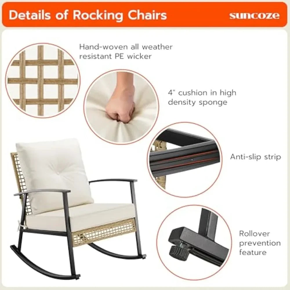 3 Piece Patio Furniture Set Rocking Chairs Set Of 2 With Coffee Table