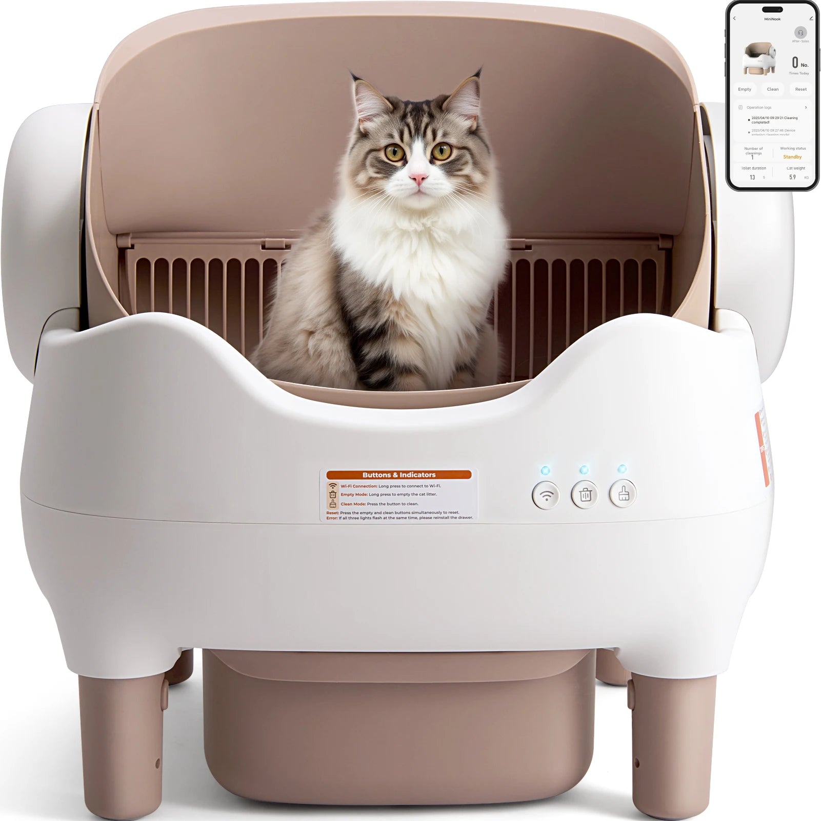 Self-Cleaning Litter Box, Automatic, App Control, Odor-Free, With Large Waste Bin