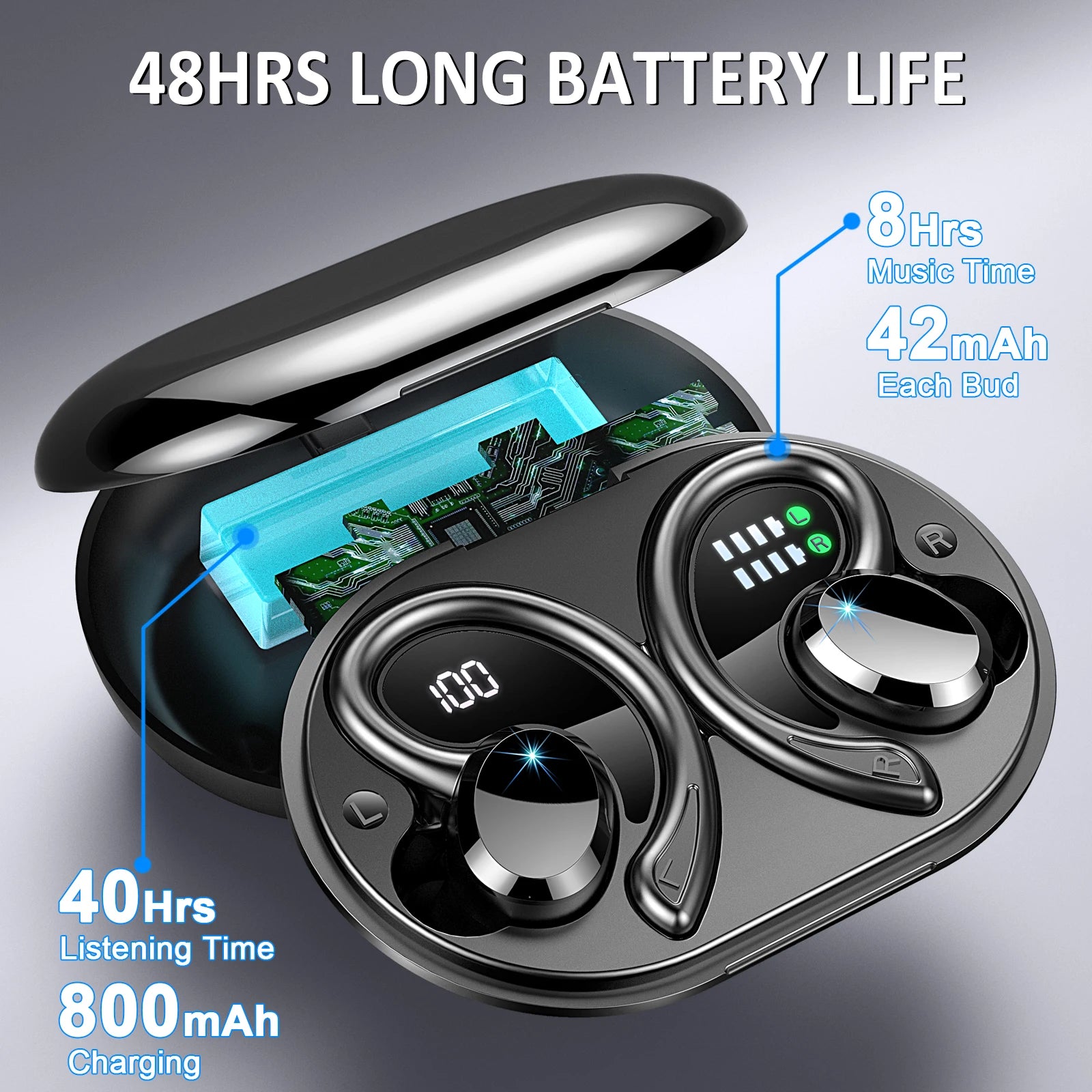 Wireless Earbuds, Bluetooth 5.3 Earbuds Stereo Bass, Noise Cancelling Mic., Waterproof, 40h Playback