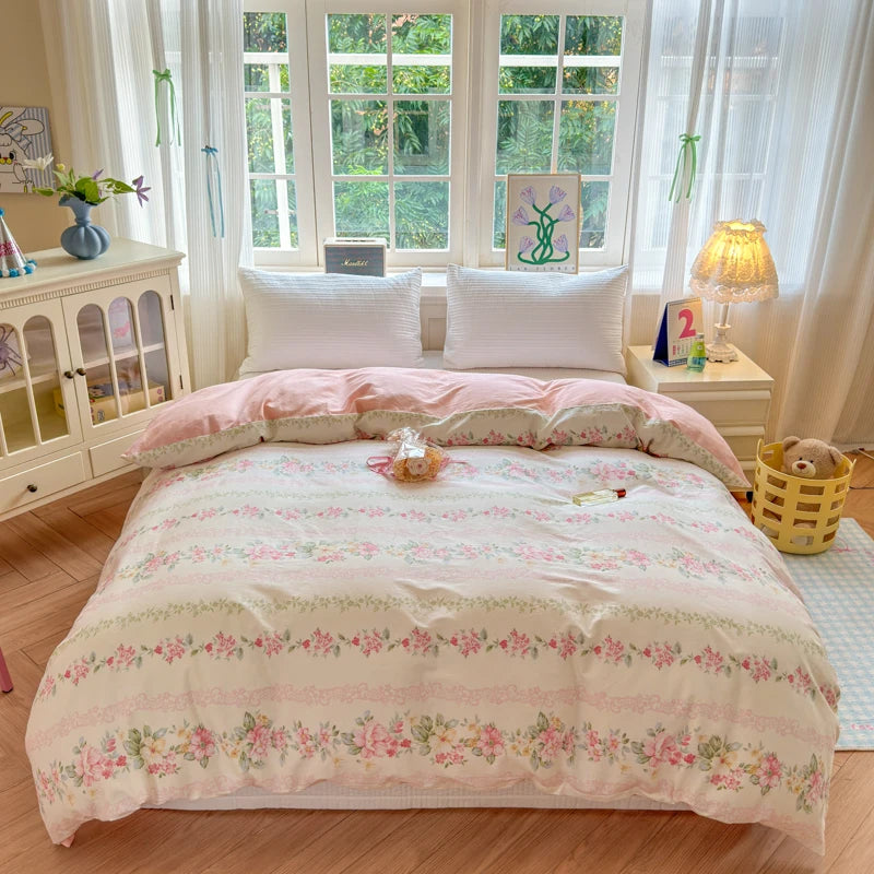 100% Cotton Duvet Cover - Floral Printed Design, Luxury Pre-Washed Finish, Single Duvet Cover for Bedroom - Easy Care