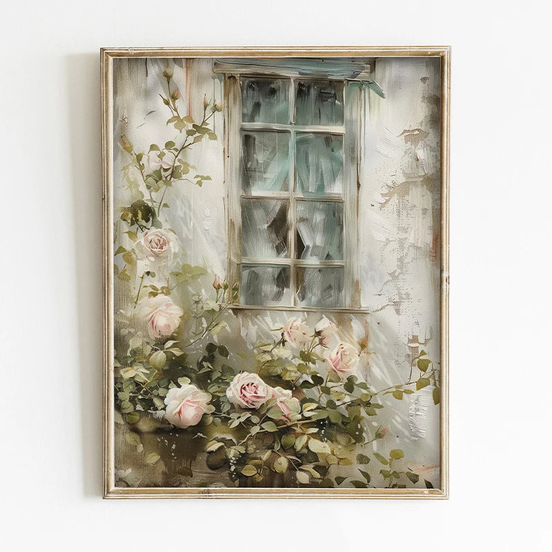 Vintage Style County Cottage Rose Flowers and Ivy, Many to choose From Canvas