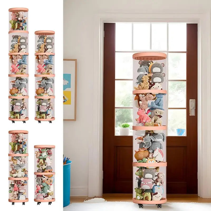 Doll and Plush Toy Organizer, Clear plastic Stackable Barrels, Dustproof