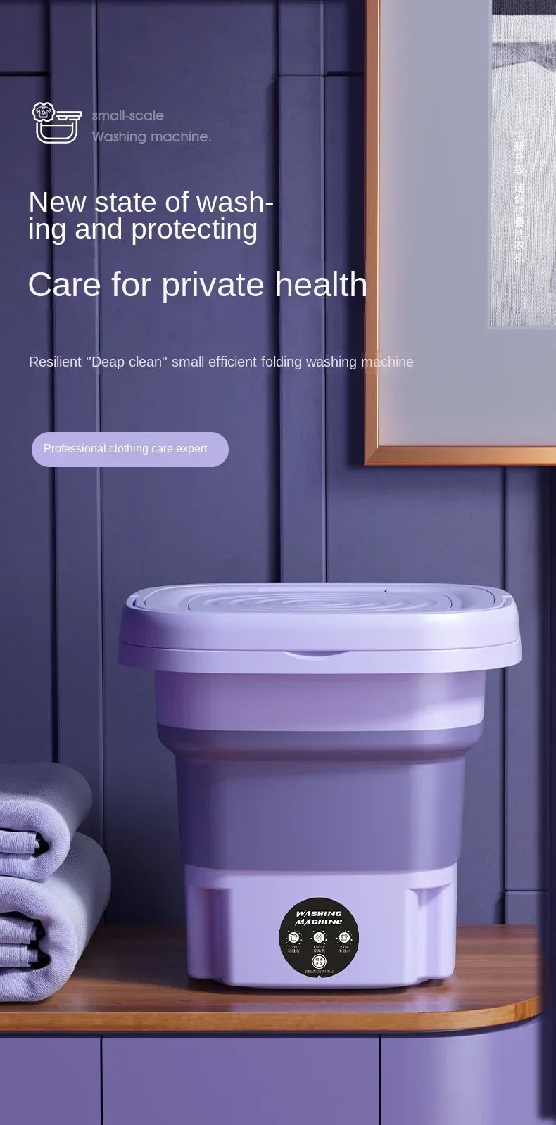 Portable Washing Machine, 8L Small Foldable Spin Dryer, Mini Laundry for Socks and Underwear Lightweight Efficient