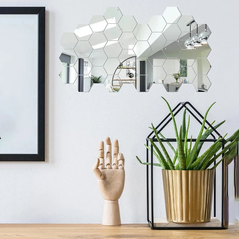 45 PCS Mirror Wall Stickers, Hexagon, Decorative
