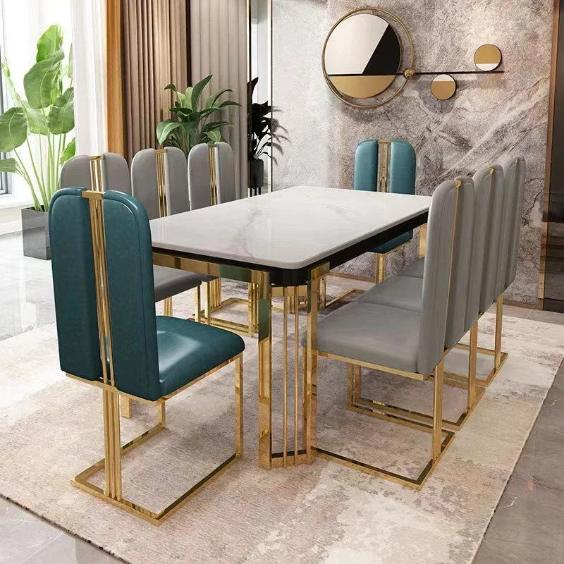 Metal Nordic Dining Table, Chairs, Marble Effect