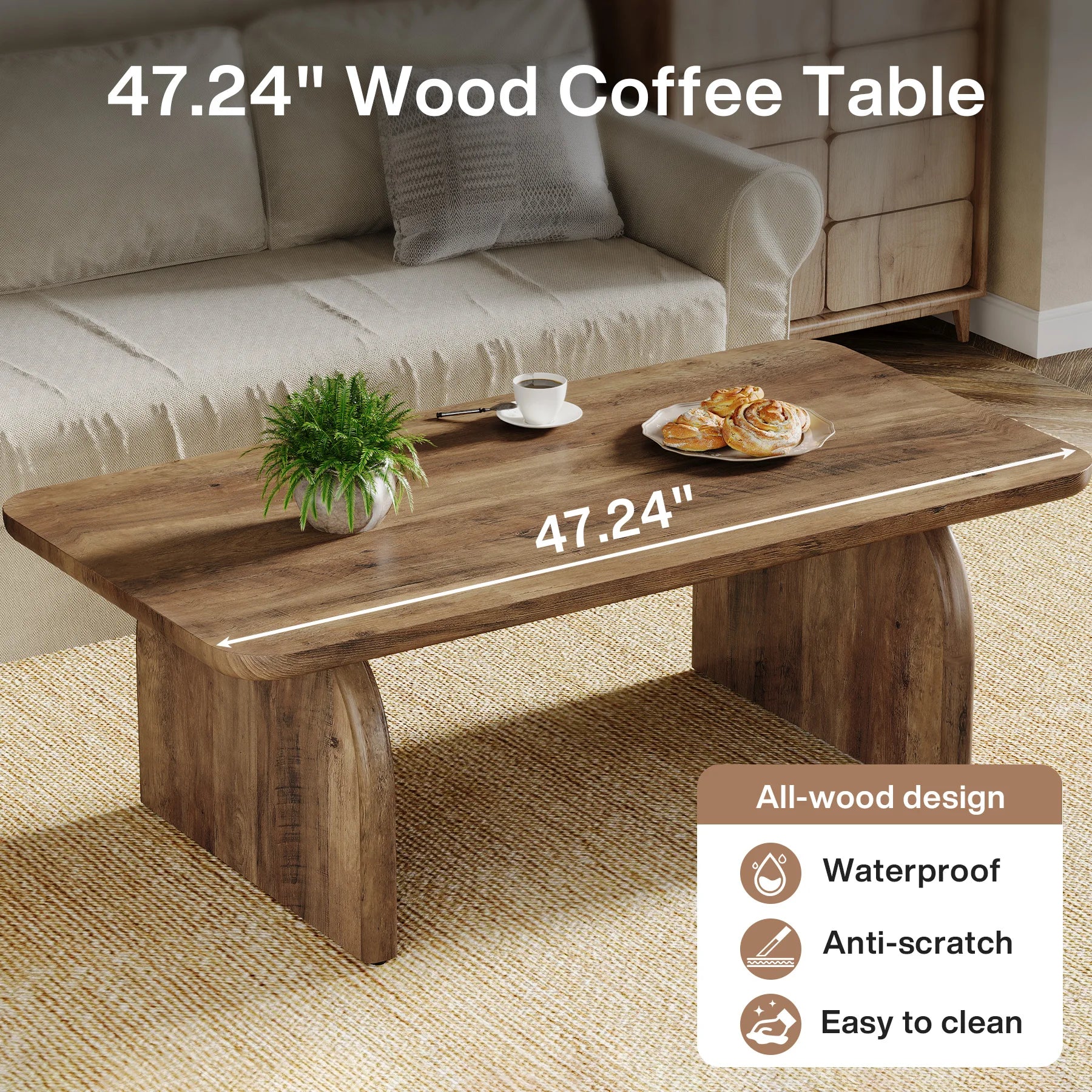 Tribesigns Farmhouse Rectangular Coffee Table